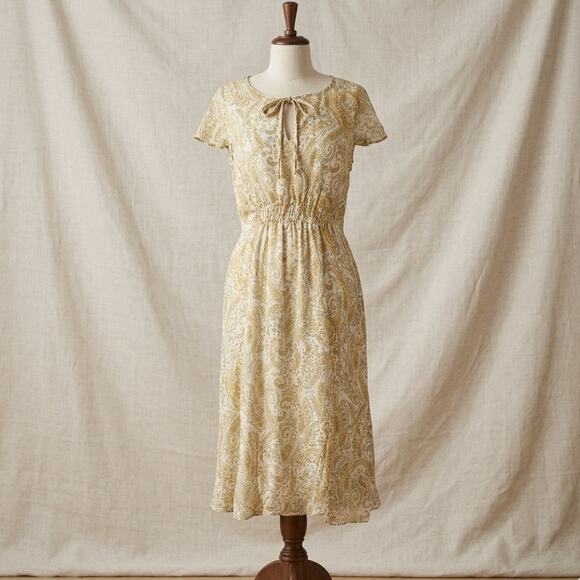Lucky Brand Dresses & Skirts - Lucky Brand Yellow Paisley Boho Midi Dress Size L Short Flutter Sleeves